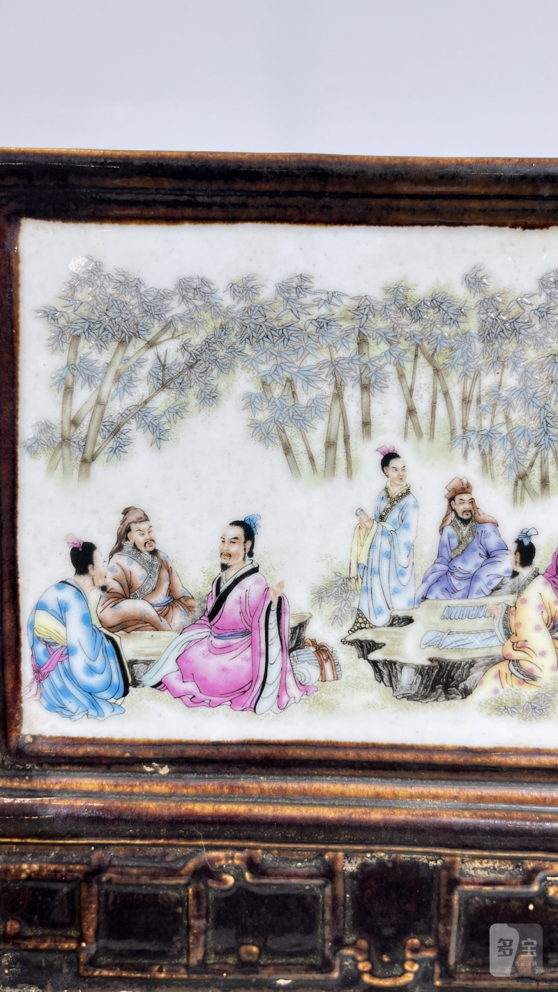 民国 新粉彩竹林七贤插屏 - 图4